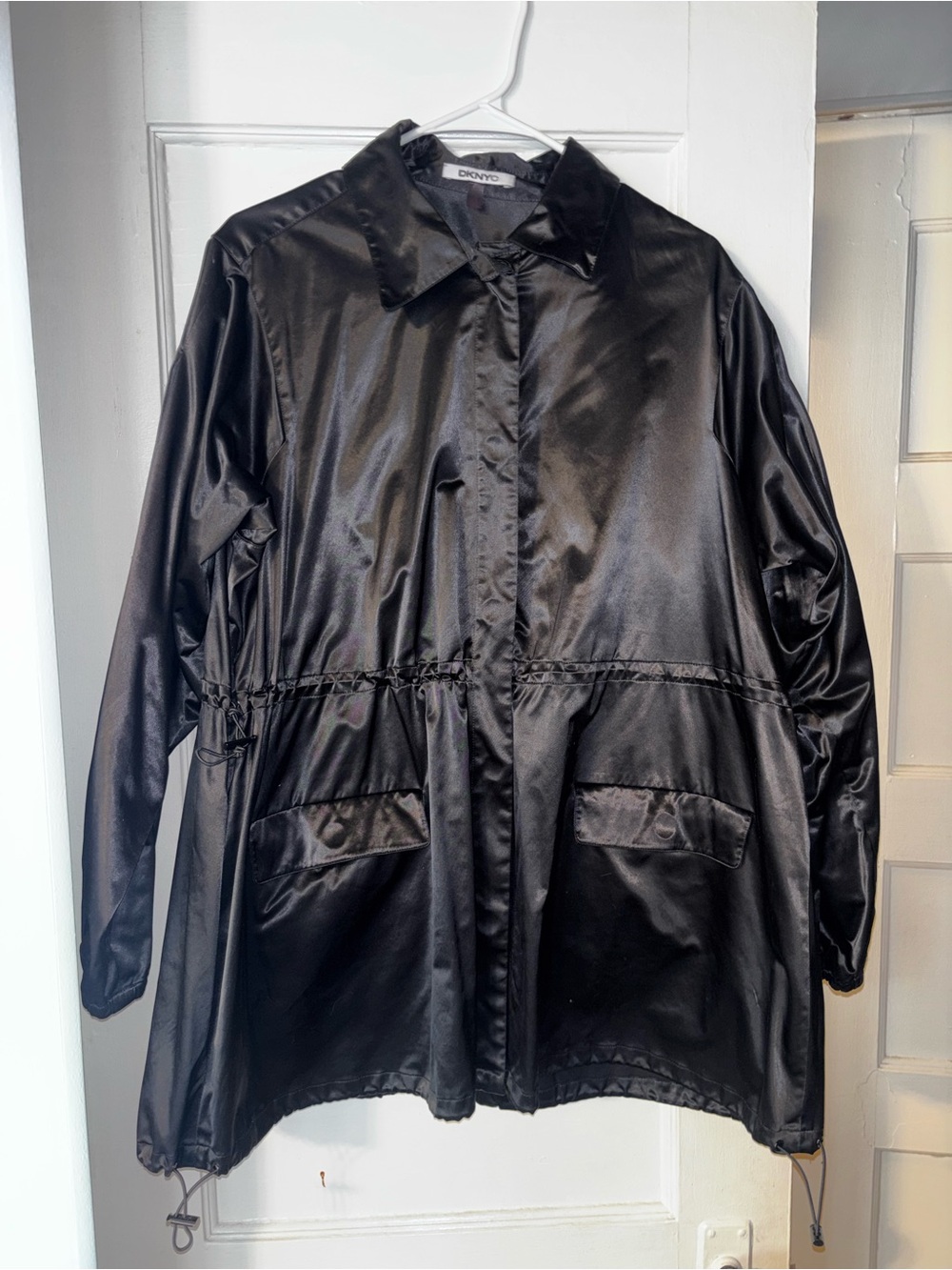 DKNYC Black Satin Drawstring Waist Jacket